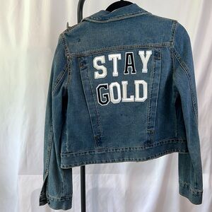 Free people denim jacket with patches size small